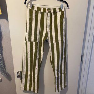 Big Bud Olive and White Striped Work Pants, Size Small